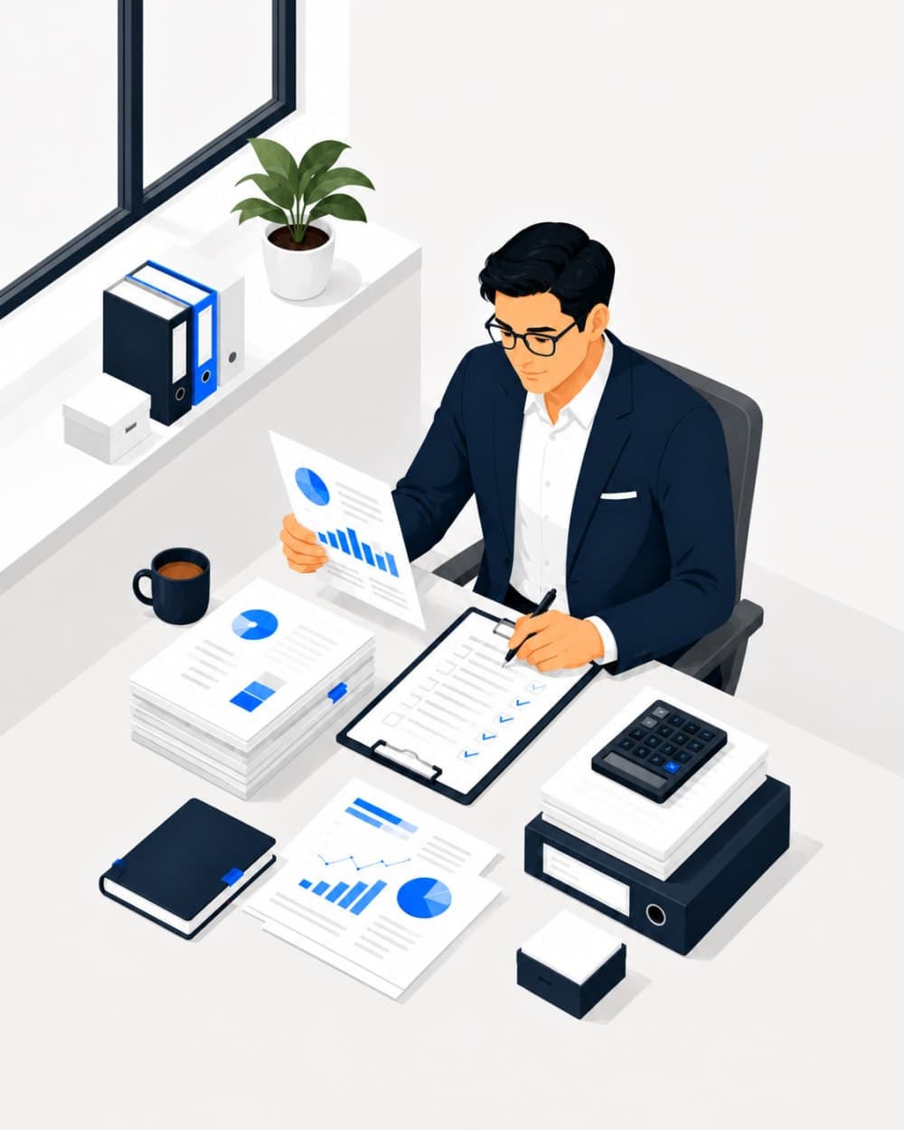 Corporate accountant reviewing a company year-end and T2 tax return